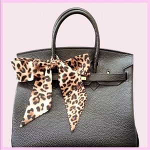 Skinny Short Brown Leopard Print Polyester Scarf Tie Bag, Belt, Headband NEW